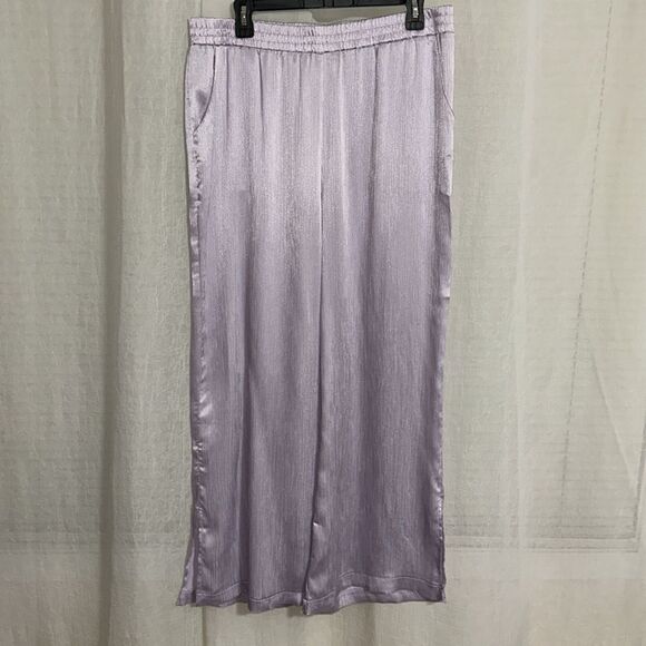 Jason Wu L & XL Lavender Button Front Short Sleeve Top Pants Crinkle Satin PJ - Picture 13 of 16